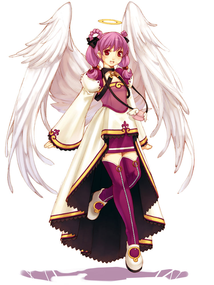 angel_wings, boots, ciel_(spectral_souls), coat, hair_rings, hirano_katsuyuki, official_art, pink_hair
