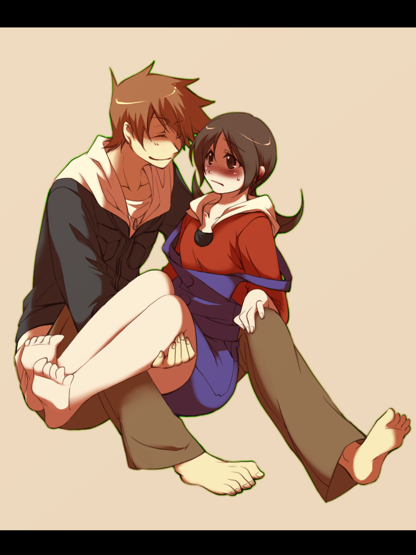 1girl, bad_feet, bad_id, barefoot, blush, brindiamo, carrying, closed_eyes