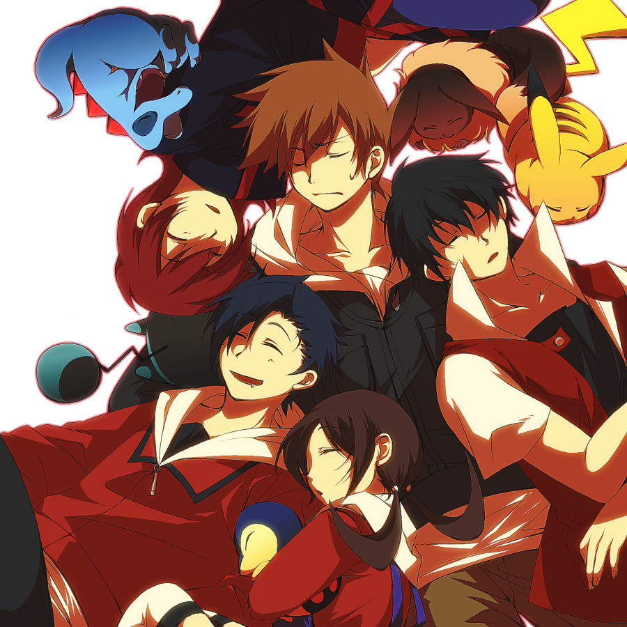 ahoge, black_hair, brindiamo, brown_hair, closed_eyes, coat, cyndaquil, eevee