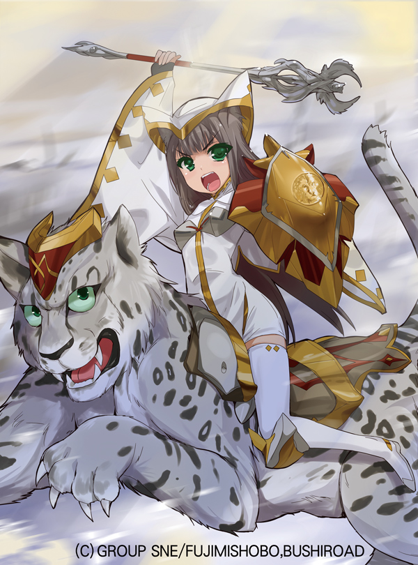 animal_ears, boots, brown_hair, cat_ears, claws, kusaka_souji, leona_no_shingon_kishi, long_hair