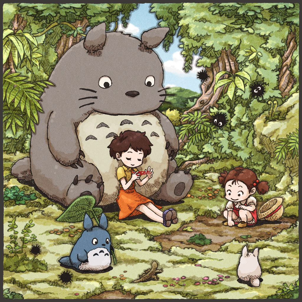 border, brown_hair, cat's_cradle, cat's_cradle, crosshatching, enola_(ebanataw), forest, hair_bobbles