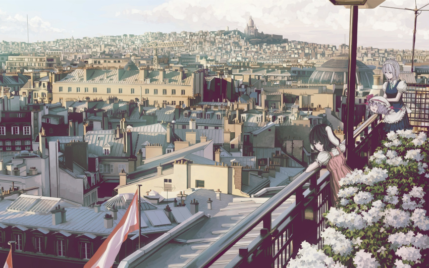 ayasaka, inaba_tewi, izayoi_sakuya, remilia_scarlet, scenery, touhou, yukkuri_shiteitte_ne