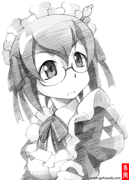 artist_name, glasses, gofu, houjou_souun_(sengoku_collection), maid, maid_headdress, monochrome, sengoku_collection