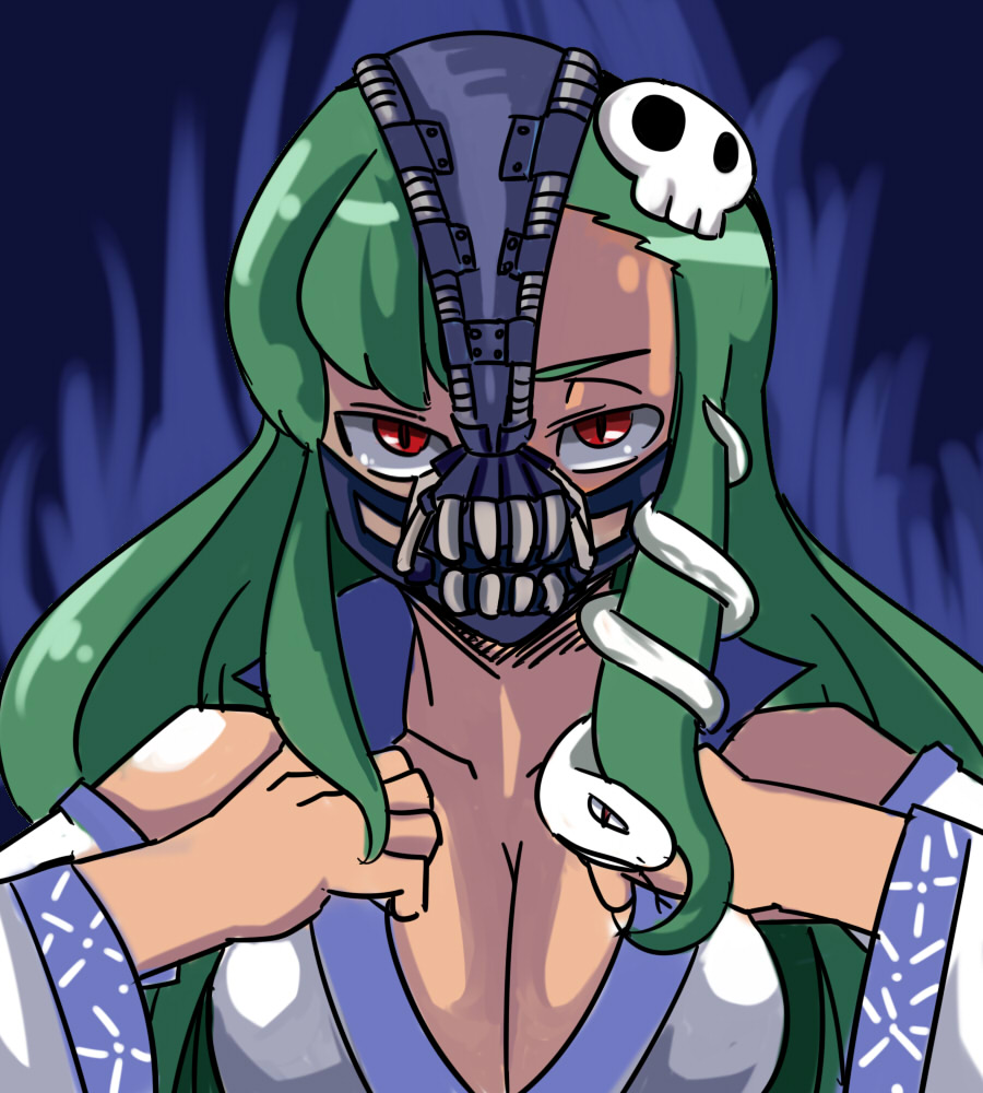 1girl, bane, bane_(cosplay), batman_(series), breasts, cleavage, crossover, dc_comics