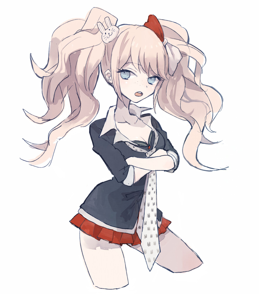 crossed_arms, dangan-ronpa, dangan_ronpa, disguise, enoshima_junko, freckles, hair_ornament, hairclip
