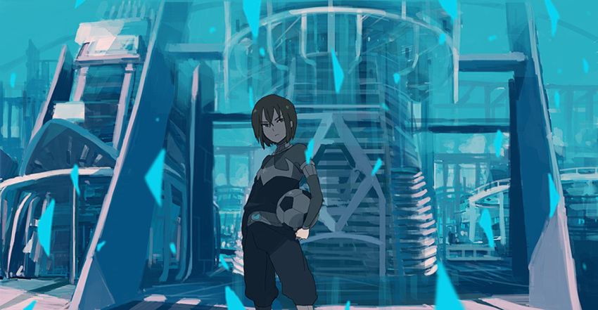 bad_id, ball, brown_hair, building, city, einamu, inazuma_eleven, inazuma_eleven_(series)