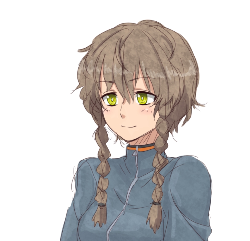 amane_suzuha, braid, brown_hair, dai_(touhou_handdrawn), face, green_eyes, long_hair, smile