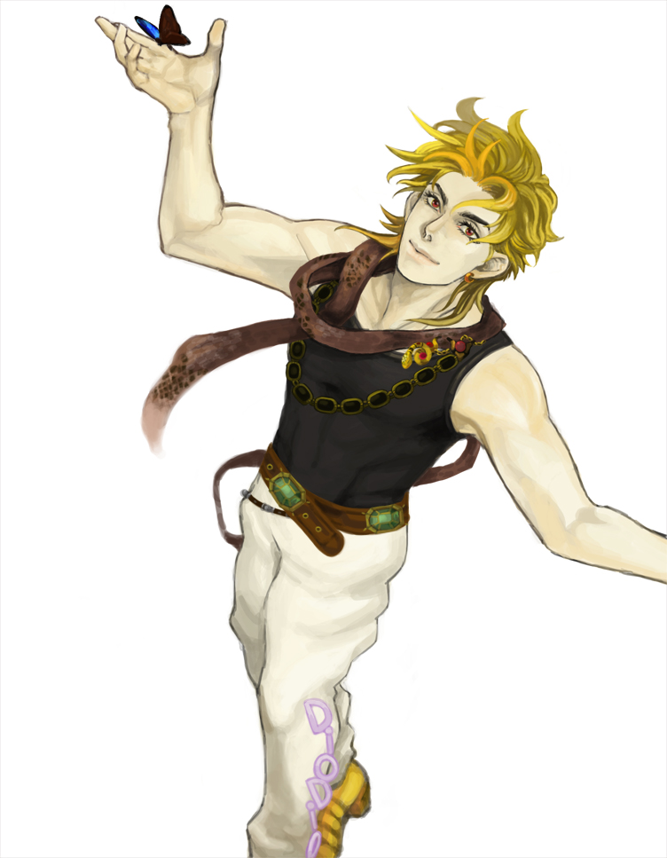 belt, blonde_hair, butterfly, dio_brando, jojo_no_kimyou_na_bouken, neoki, red_eyes, scarf