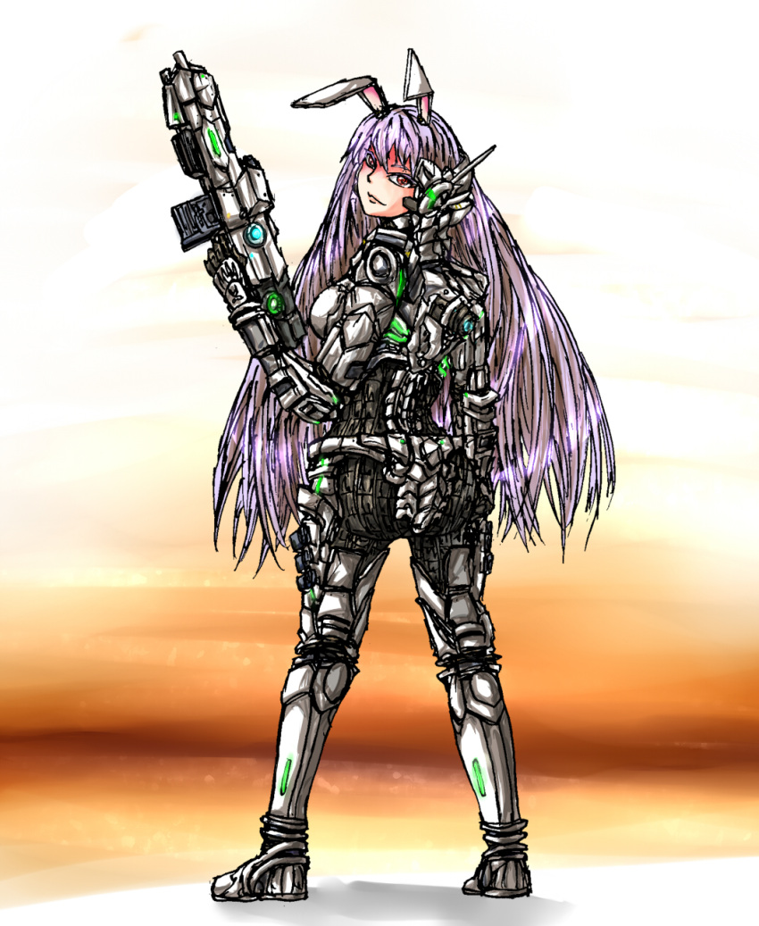 animal_ears, assault_rifle, bunny_ears, cosplay, crossover, evyngr, gun, highres