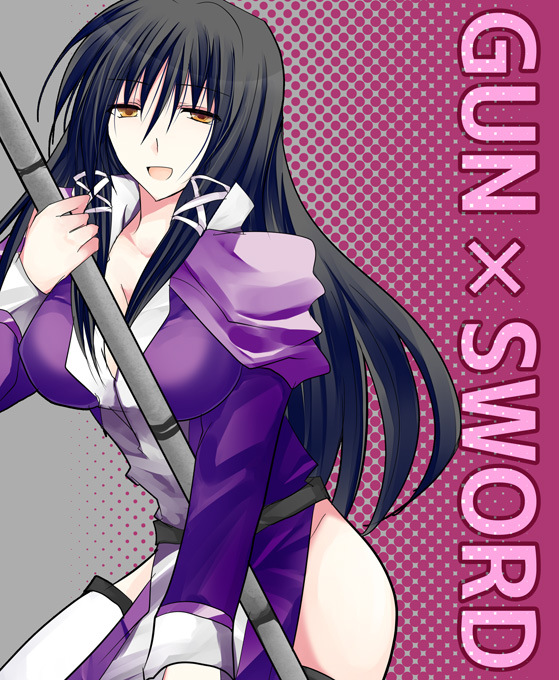 black_hair, breasts, fasalina, gunxsword, large_breasts, mahi, open_mouth, pole