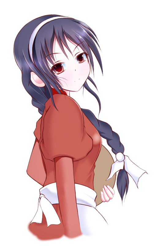 1girl, accel_world, black_hair, blood_leopard, braid, long_hair, red_eyes, solo