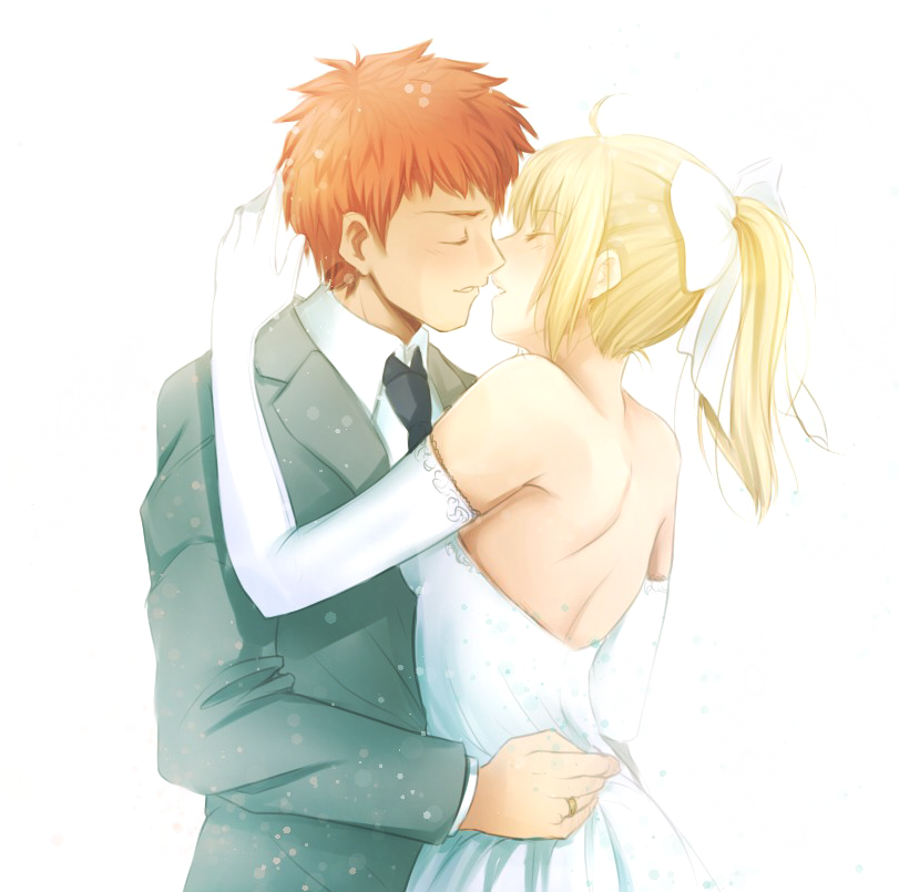 1girl, ahoge, back, backlighting, bare_shoulders, blonde_hair, bow, couple