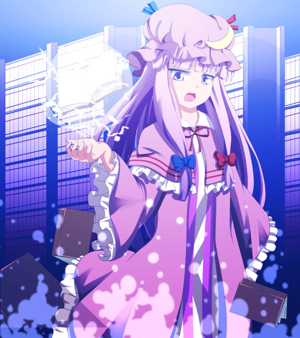 book, bookshelf, bow, capelet, crescent, electricity, energy_ball, eo_(artist)