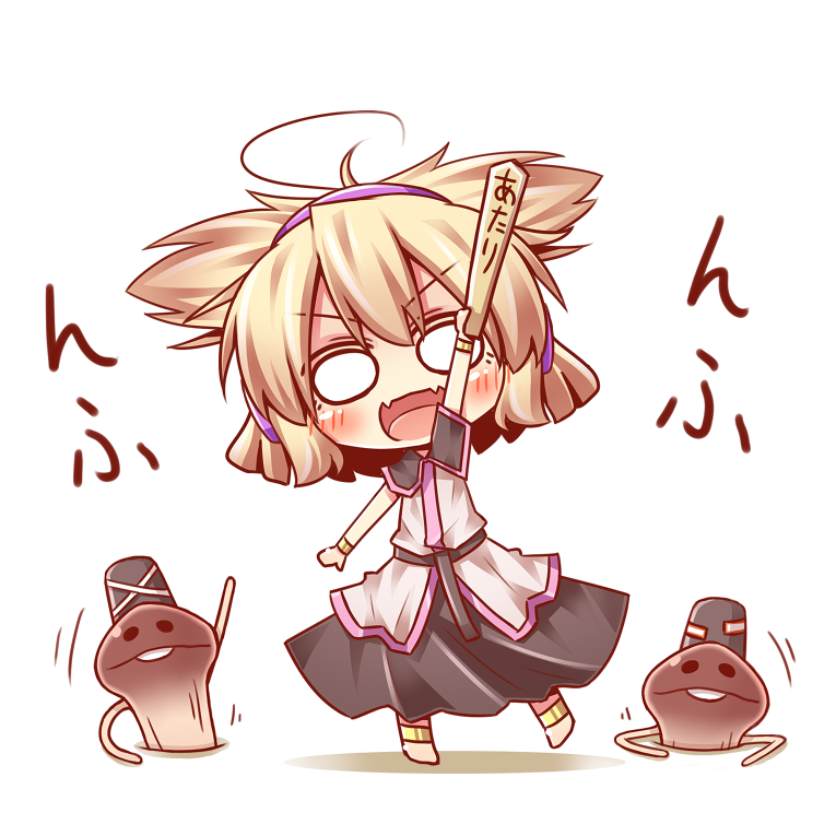 ahoge, blonde_hair, blush, bracelet, earmuffs, funghi, hat, jewelry