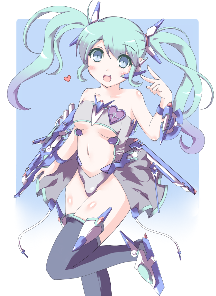 aqua_eyes, aqua_hair, guunome, hatsune_miku, looking_at_viewer, navel, open_mouth, solo
