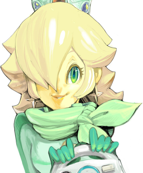 crown, earrings, gloves, green_eyes, hair_over_one_eye, jewelry, koki_(pixiv), mario_kart