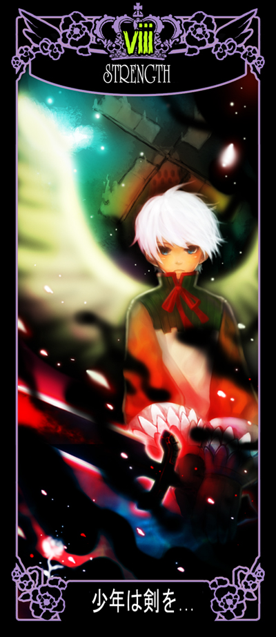 blue_eyes, keikazz, shounen_wa_tsurugi_wo..., solo, sound_horizon, sword, tarot, tsurugi_no_shounen