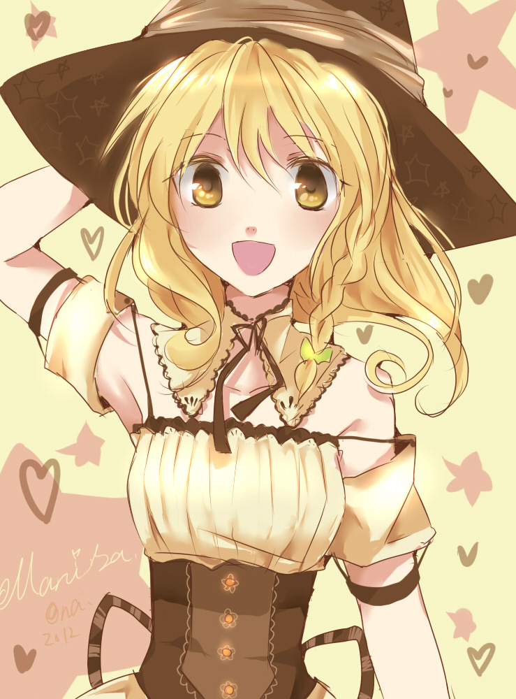 adapted_costume, blonde_hair, braid, detached_sleeves, hat, heart, kanasaki, kirisame_marisa