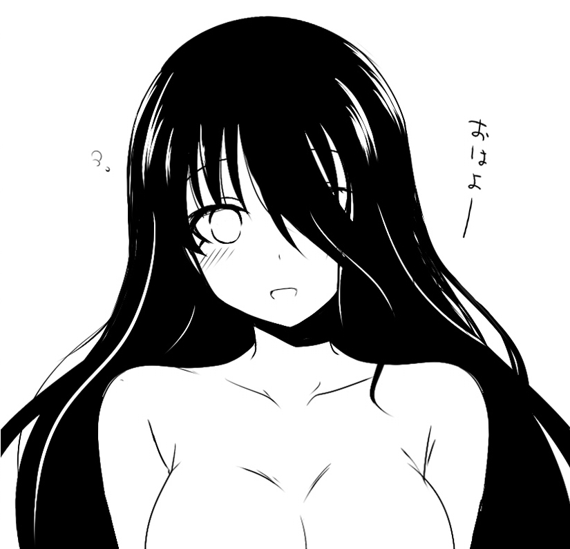 anetai_toyone, blush, breasts, bust, cleavage, hair_over_one_eye, itamochi, long_hair