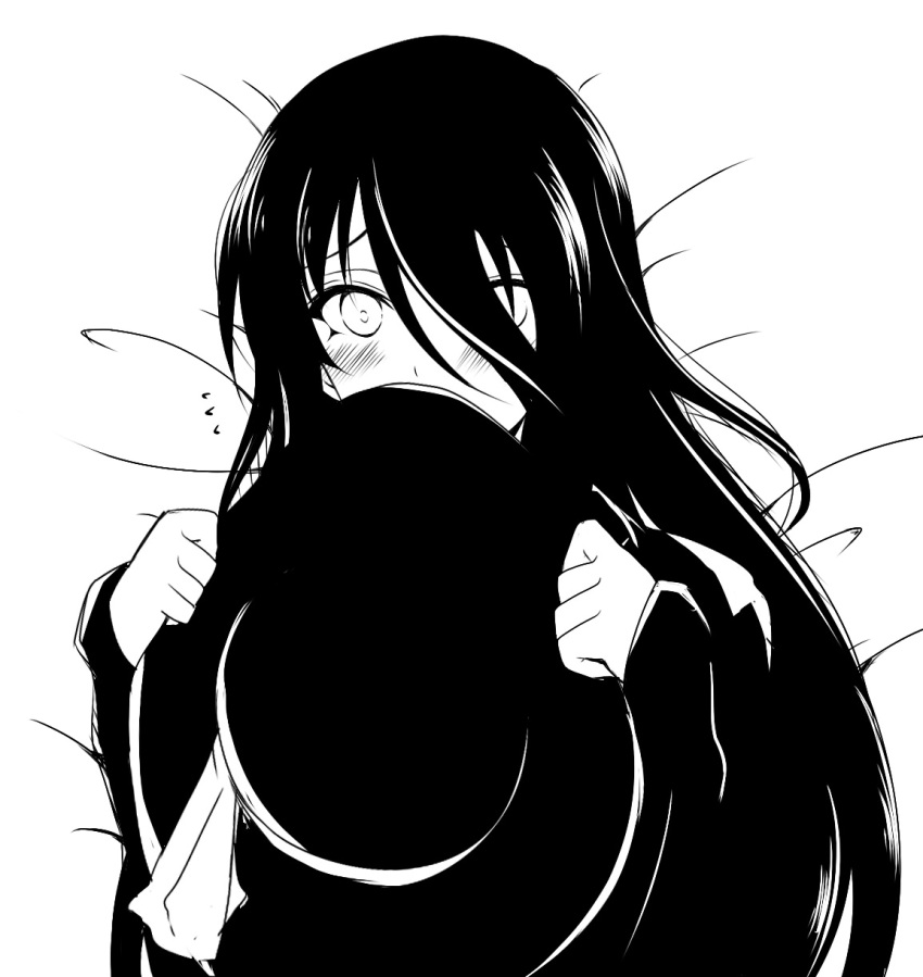 anetai_toyone, bed, blush, hair_over_one_eye, hat, hat_removed, headwear_removed, highres