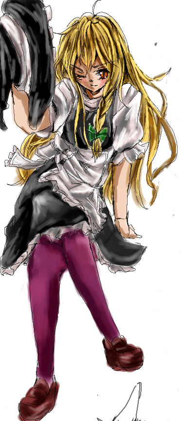 bow, braid, crossed_legs, hair_bow, hat, kionaisiteru, kirisame_marisa, legs_crossed