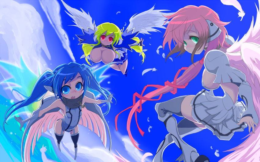 astraea, blonde_hair, blue_eyes, blue_hair, breasts, cleavage, collar, ikaros