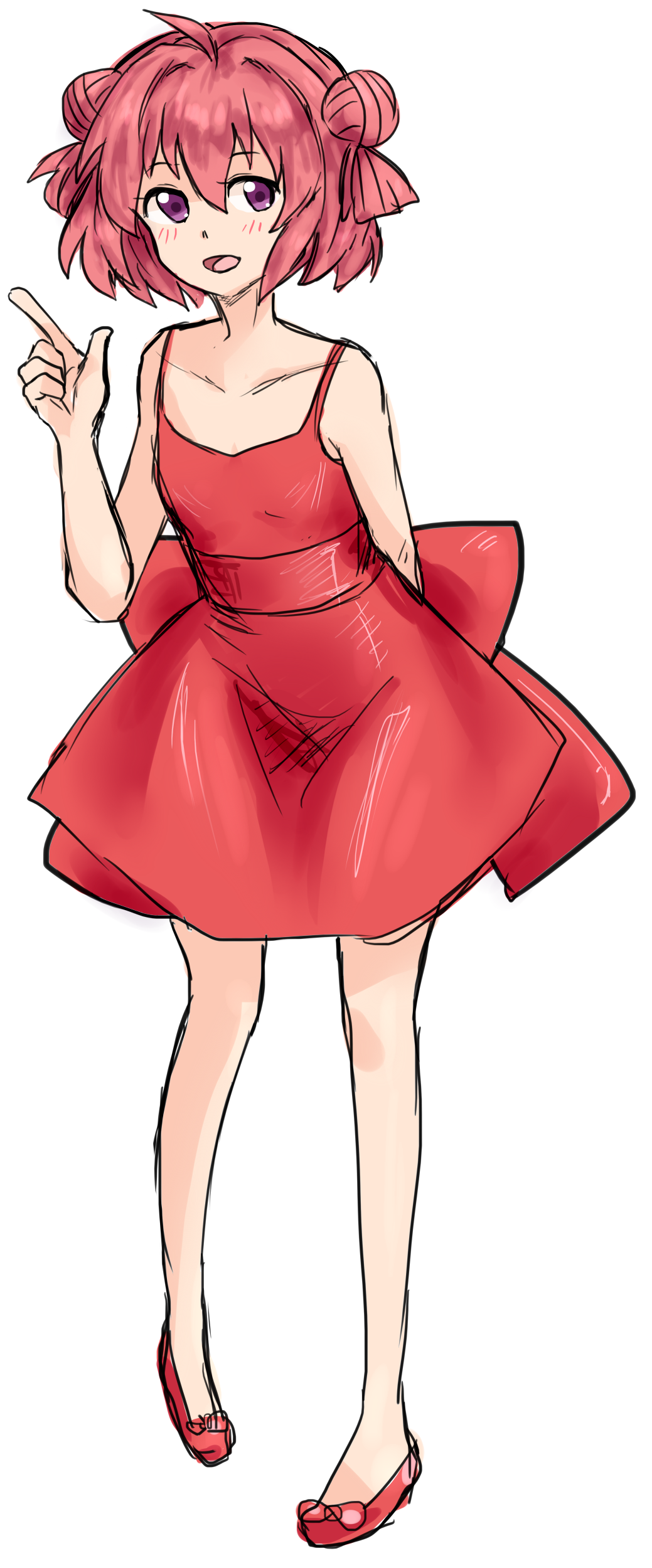 1girl, ahoge, akaza_akari, alternate_costume, arm_behind_back, bare_shoulders, blush, double_bun