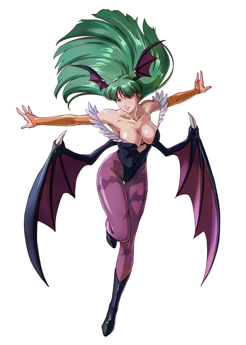 1girl, anime_coloring, armpits, artist_request, bare_shoulders, bat_wings, boots, breasts