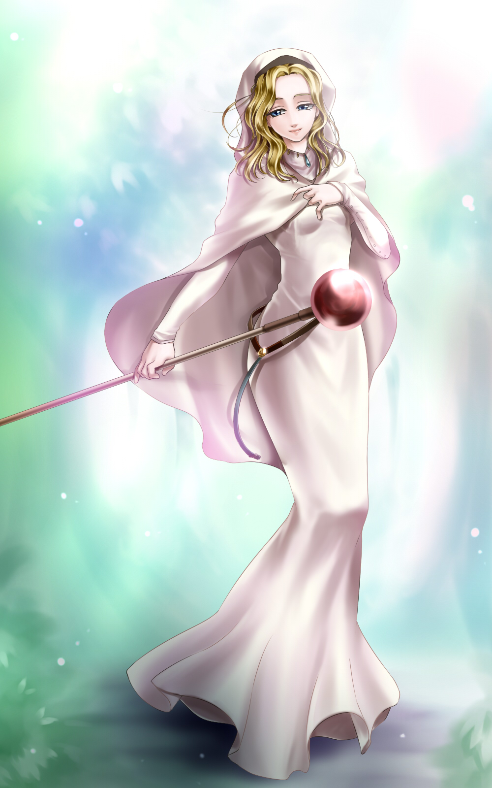 blonde_hair, blue_eyes, cape, fire_emblem, fire_emblem:_seima_no_kouseki, highres, hood, natasha_(fire_emblem)