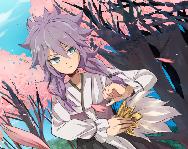 amemiya_taiyou, blue_eyes, cherry_blossoms, enoki_nai, fusion, inazuma_eleven, inazuma_eleven_(series), inazuma_eleven_go
