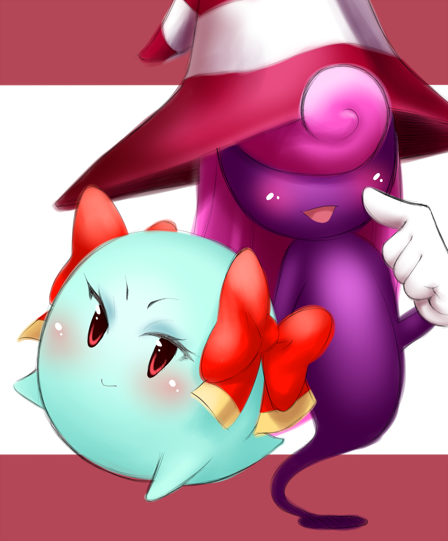 bow, bow_(mario), hair_bow, hair_ribbon, hat, long_hair, mattari_yufi, multiple_girls, paper_mario, purple_hair, red_eyes, resaresa, ribbon, smile, vivian