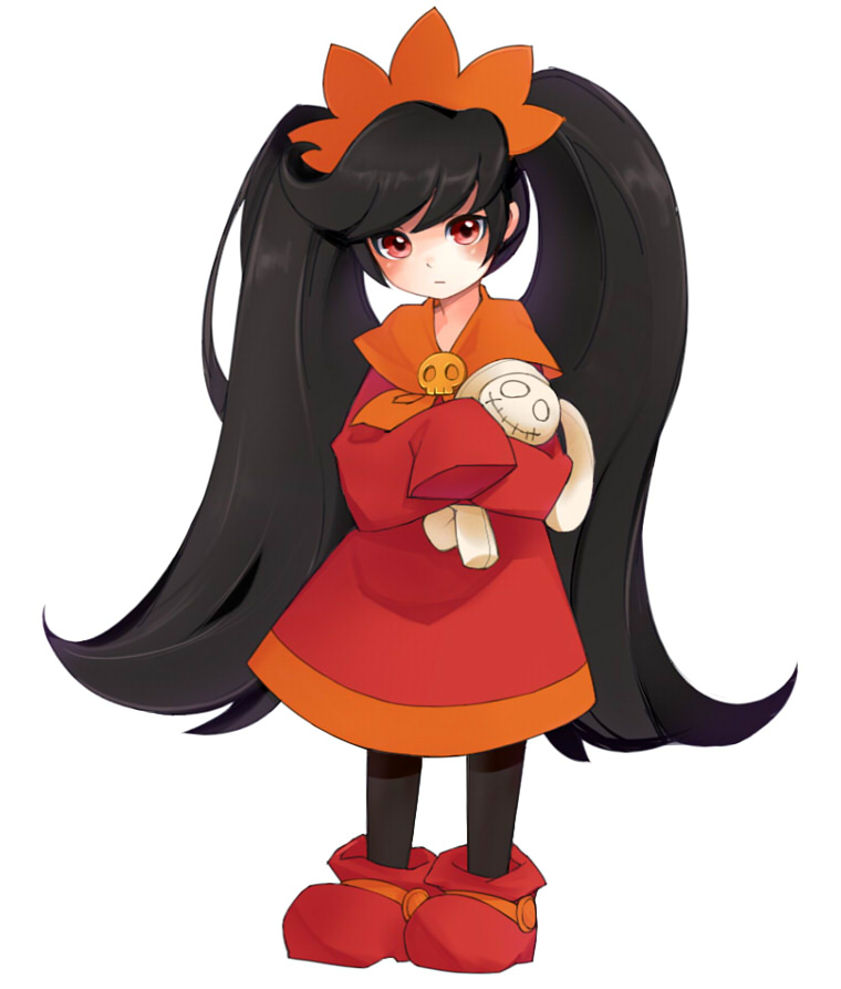 black_hair, long_hair, pantyhose, rani, red_eyes, stuffed_animal, stuffed_toy, twintails, warioware