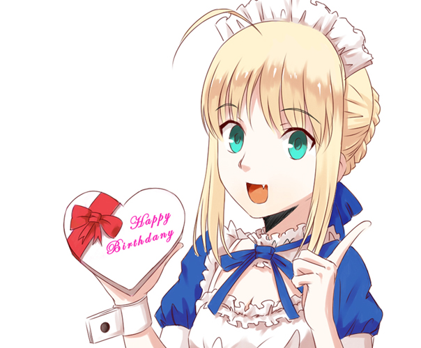 1girl, ahoge, artoria_pendragon_(all), birthday, blonde_hair, fang, fate/stay_night, fate_(series)