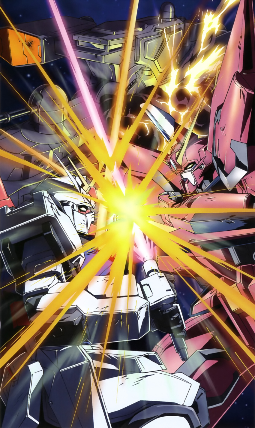 aegis_gundam, battle, energy_sword, gundam, gundam_seed, highres, mecha, official_art