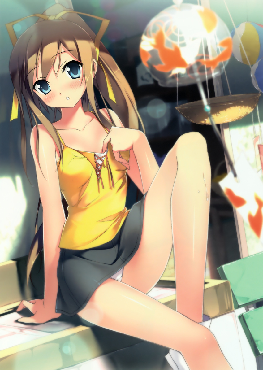 blue_eyes, blush, brown_hair, highres, kantoku, long_hair, miyazawa_midori, natsu_no_ame