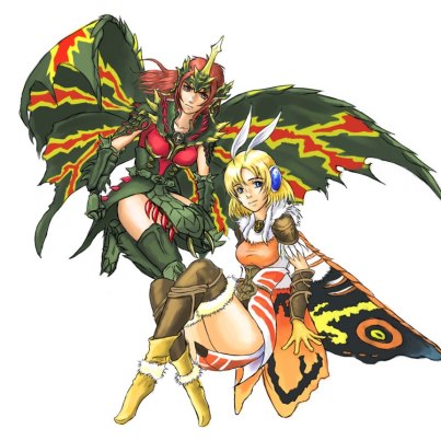 2girls, battra, godzilla_(series), mothra, personification, sisters