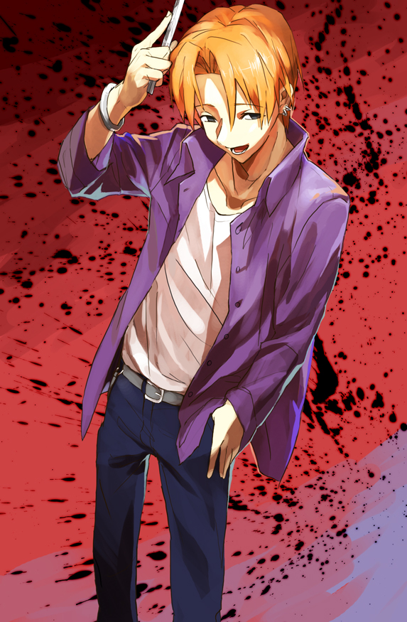 black_eyes, doraiga-rei, fate/zero, fate_(series), jacket, orange_hair, purple_jacket, scalpel