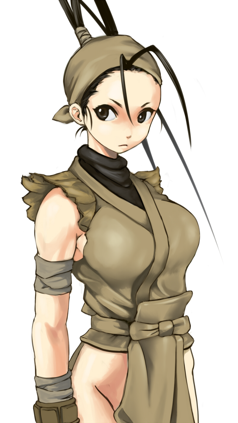 bare_hips, bare_shoulders, black_hair, bombomb25, breasts, brown_eyes, highres, ibuki