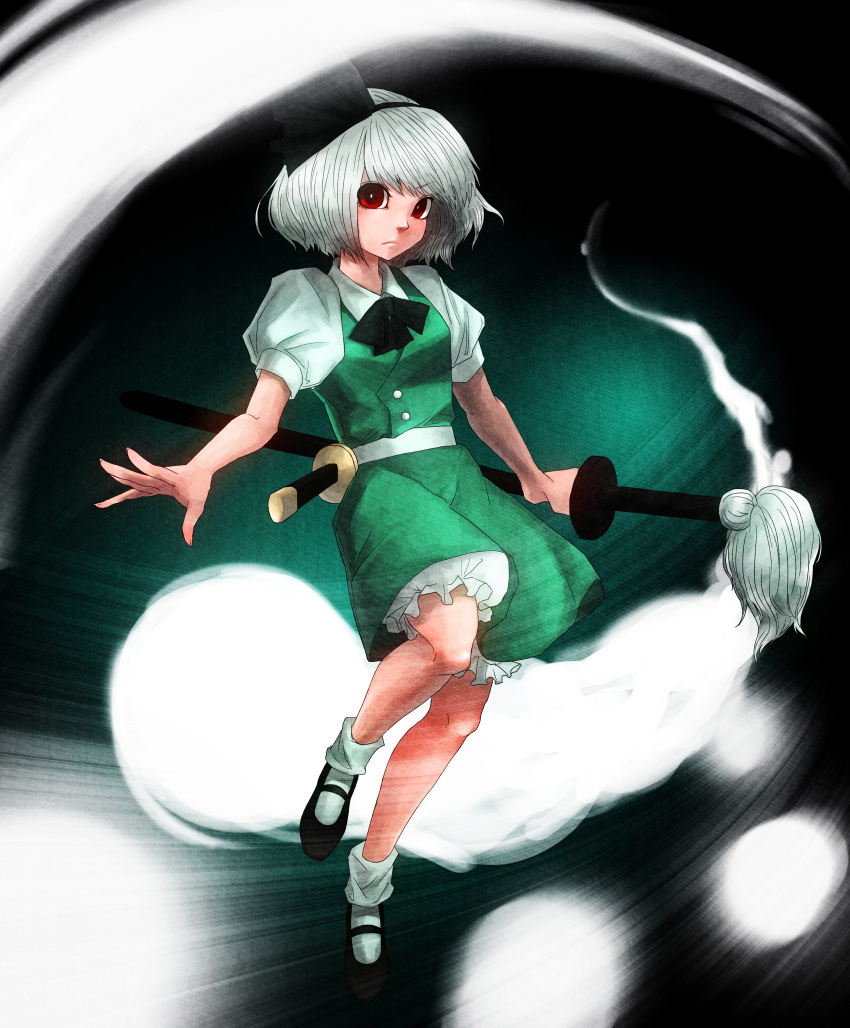 absurdres, bloomers, dress, food_fighter_441, hair_ribbon, hairband, highres, hitodama
