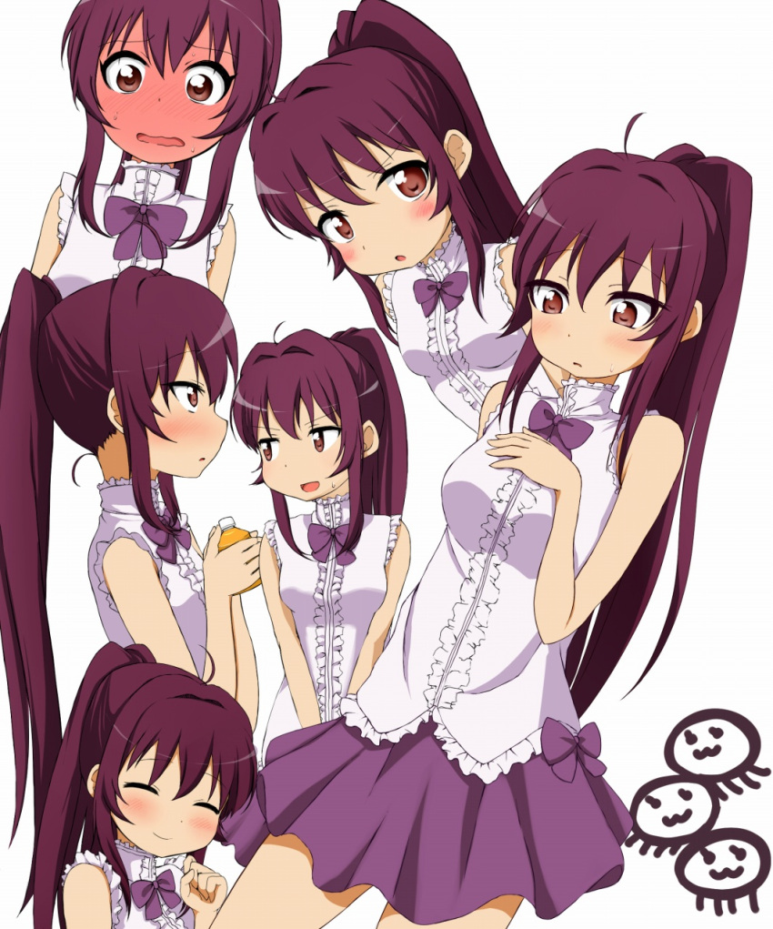 ^_^, blush, bowtie, brown_eyes, closed_eyes, expressions, full-face_blush, highres