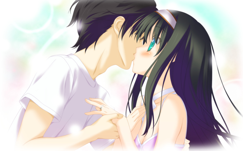 aqua_eyes, black_hair, blush, dress, game_cg, headband, irotoridori_no_hikari, irotoridori_no_sekai