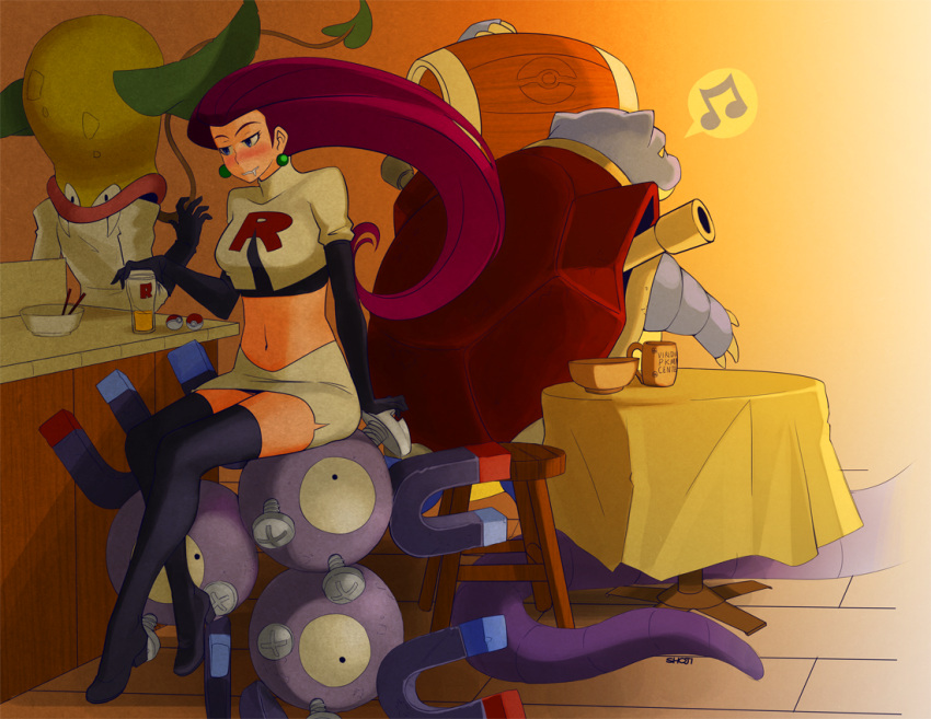 1girl, arbok, bar, barrel, blastoise, blue_eyes, blush, drunk