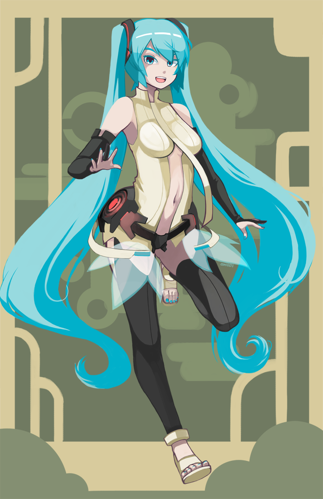 bare_shoulders, barefoot_sandals, breasts, bridal_gauntlets, center_opening, elbow_gloves, gloves, hair_ornament