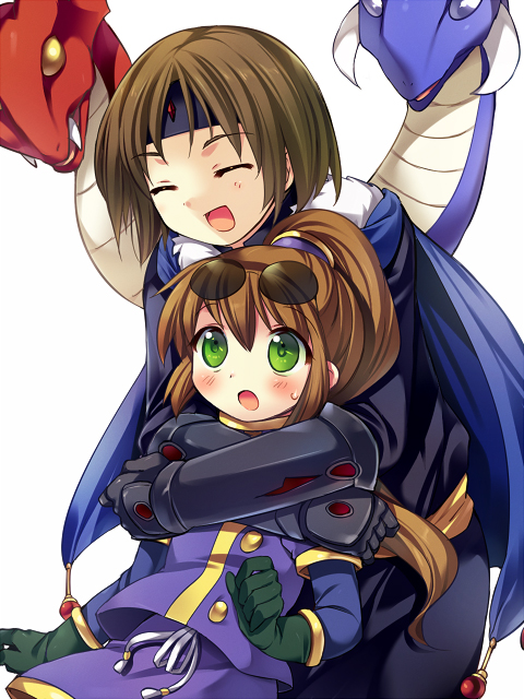 1girl, ashton_anchors, blush, brown_hair, cape, closed_eyes, dragon, eyes_closed