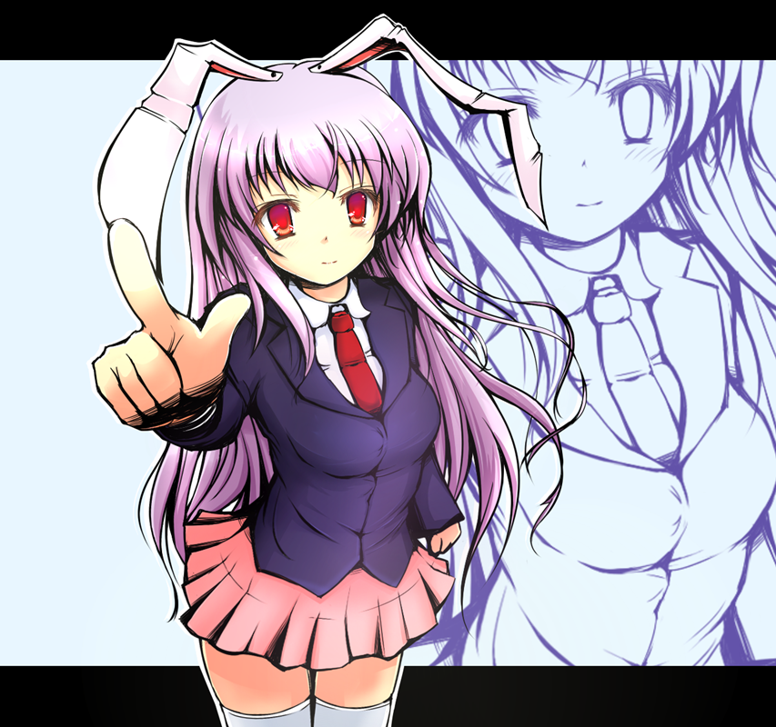 animal_ears, blazer, blush, bunny_ears, long_hair, long_sleeves, looking_at_viewer, milfy_oira