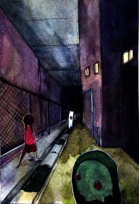 braid, creature, fence, madotsuki, pipes, sewer, skirt, tetuankyo