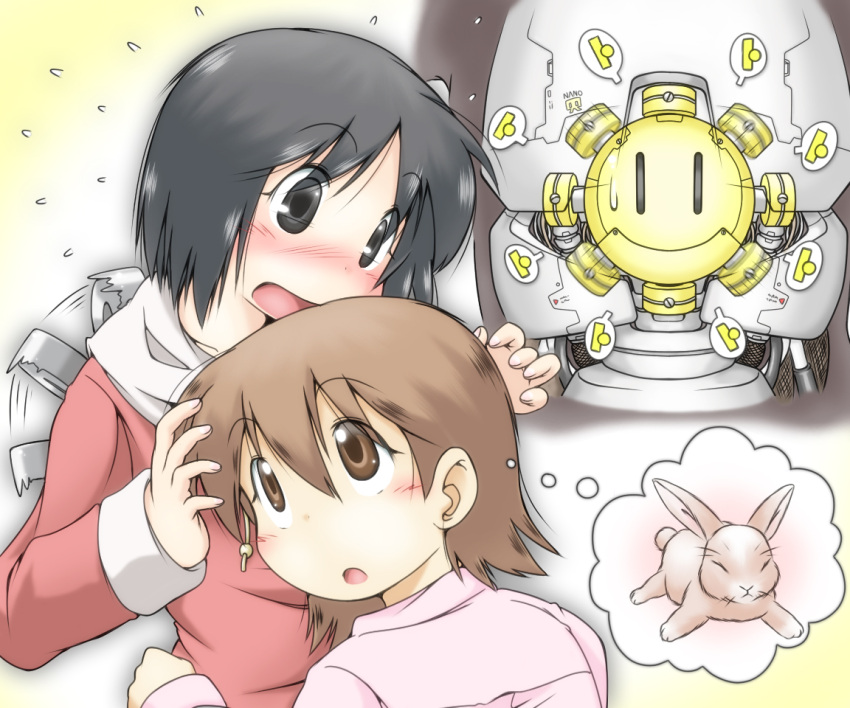 aioi_yuuko, android, black_eyes, black_hair, blush, brown_eyes, brown_hair, bunny