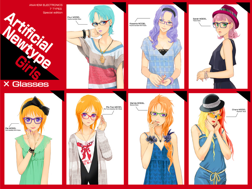 :q, alternate_costume, aqua_hair, bespectacled, blue_eyes, bow, bracelet, breasts