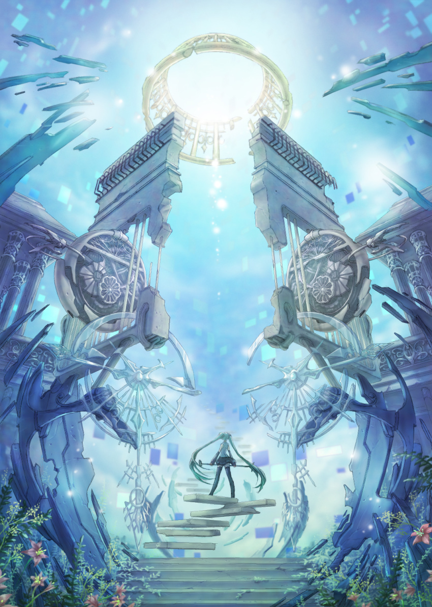 highres, microphone, ruins, shirano_(hiromaxi729), stairs, underwater, vocaloid