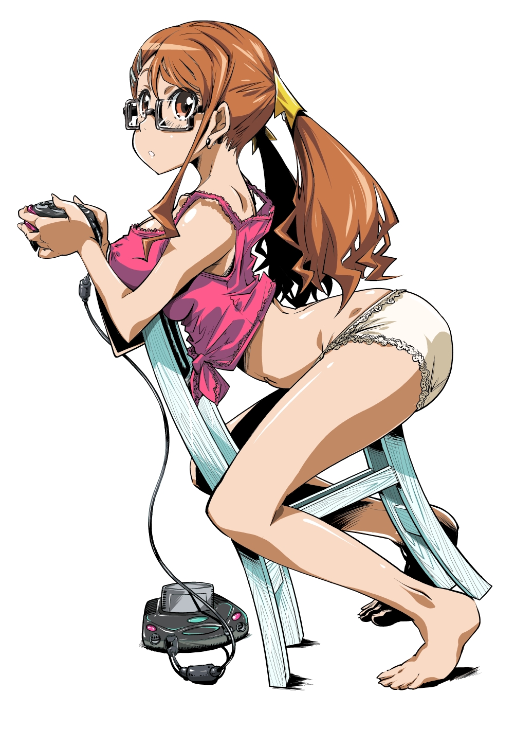 anjou_naruko, ano_hi_mita_hana_no_namae_wo_bokutachi_wa_mada_shiranai, breast_press, breasts, brown_eyes, brown_hair, casual, chair